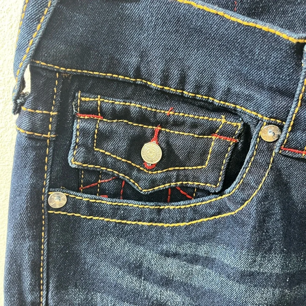True Religion Jeans Mens Size 33x32 Rocco Relaxed Skinny Flap Big T Blue Denim - Picture 6 of 9